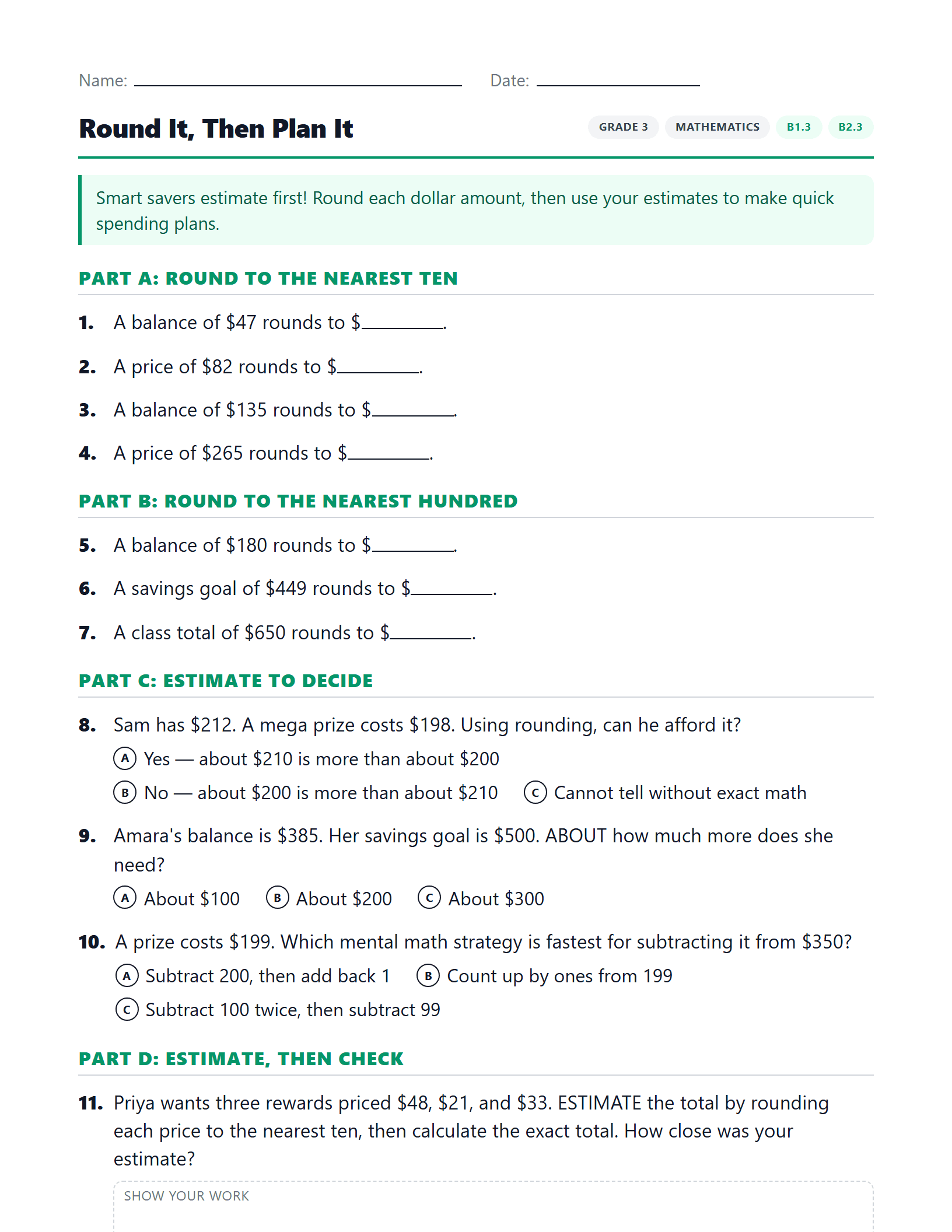 Preview of Round It, Then Plan It worksheet