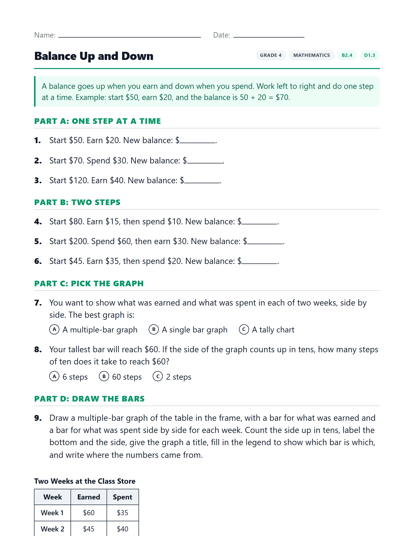 Preview of Balance Up and Down worksheet