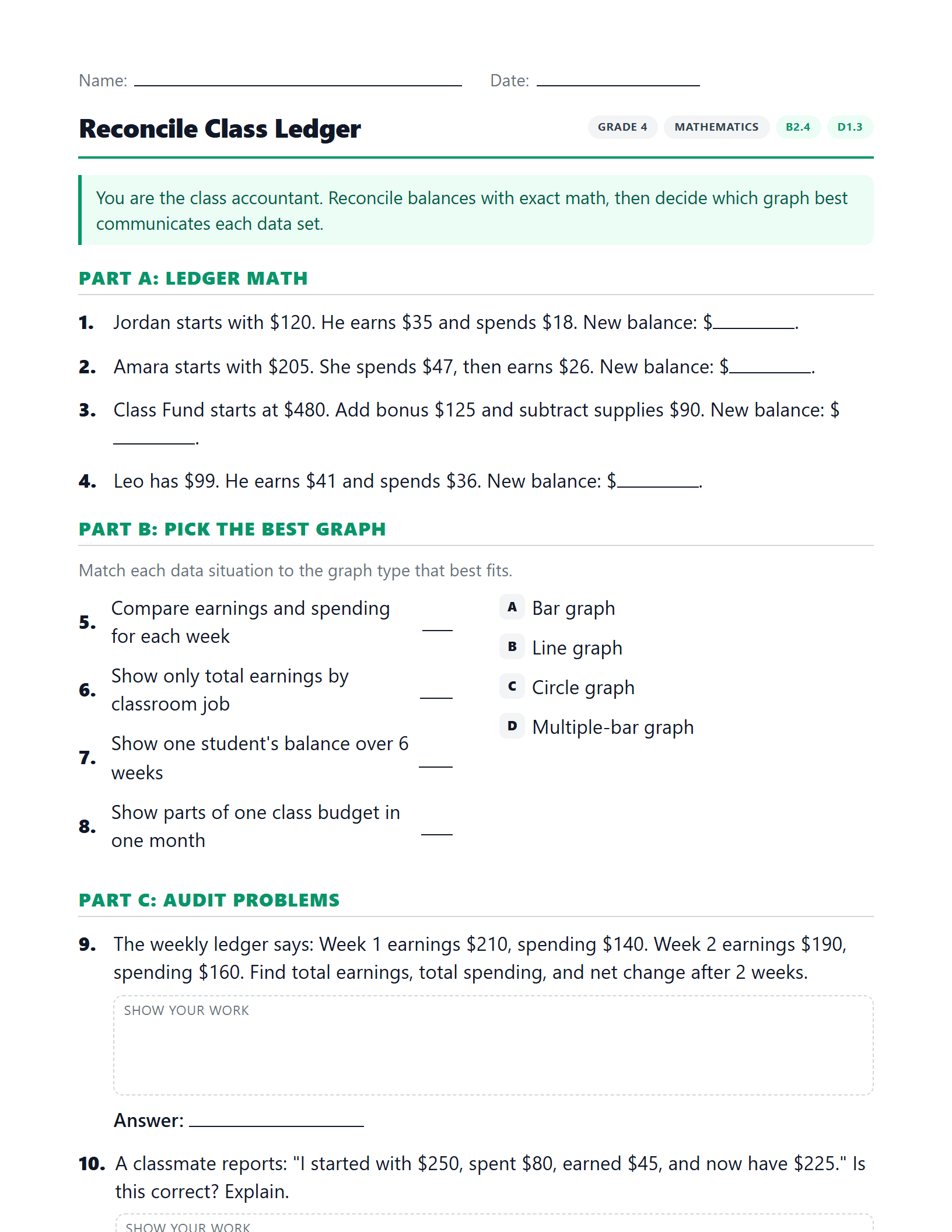 Preview of Reconcile Class Ledger worksheet