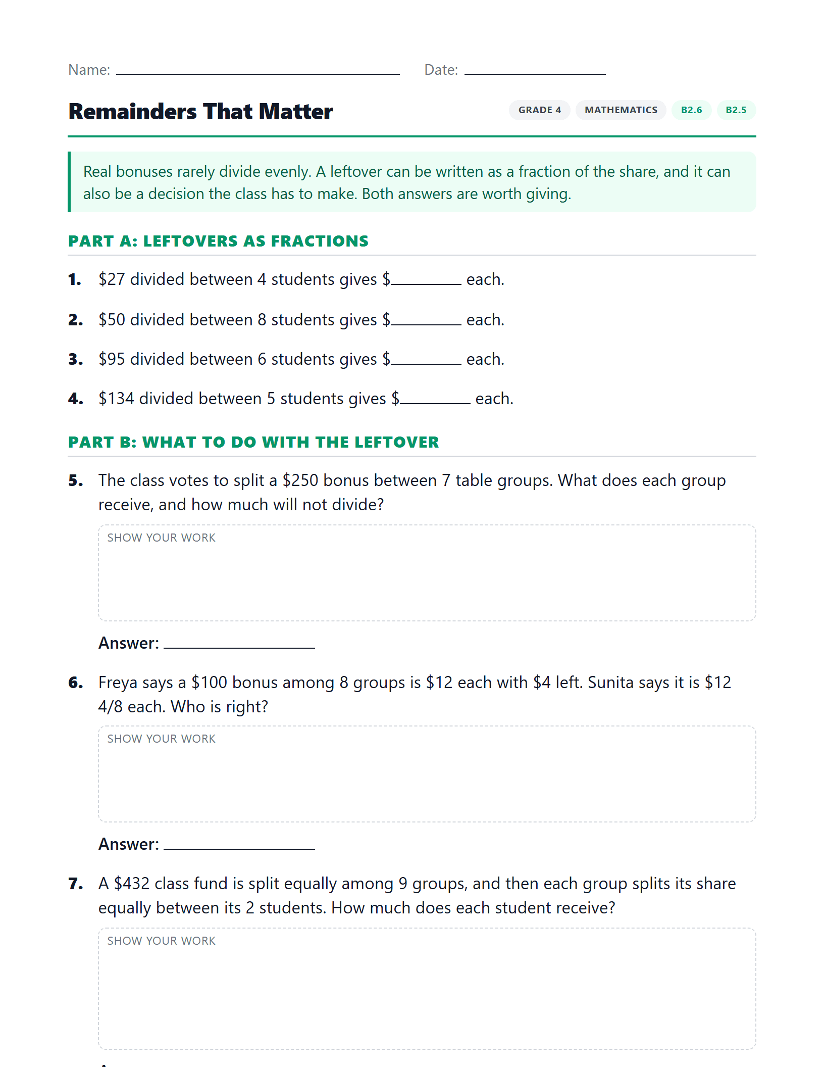 Preview of Remainders That Matter worksheet