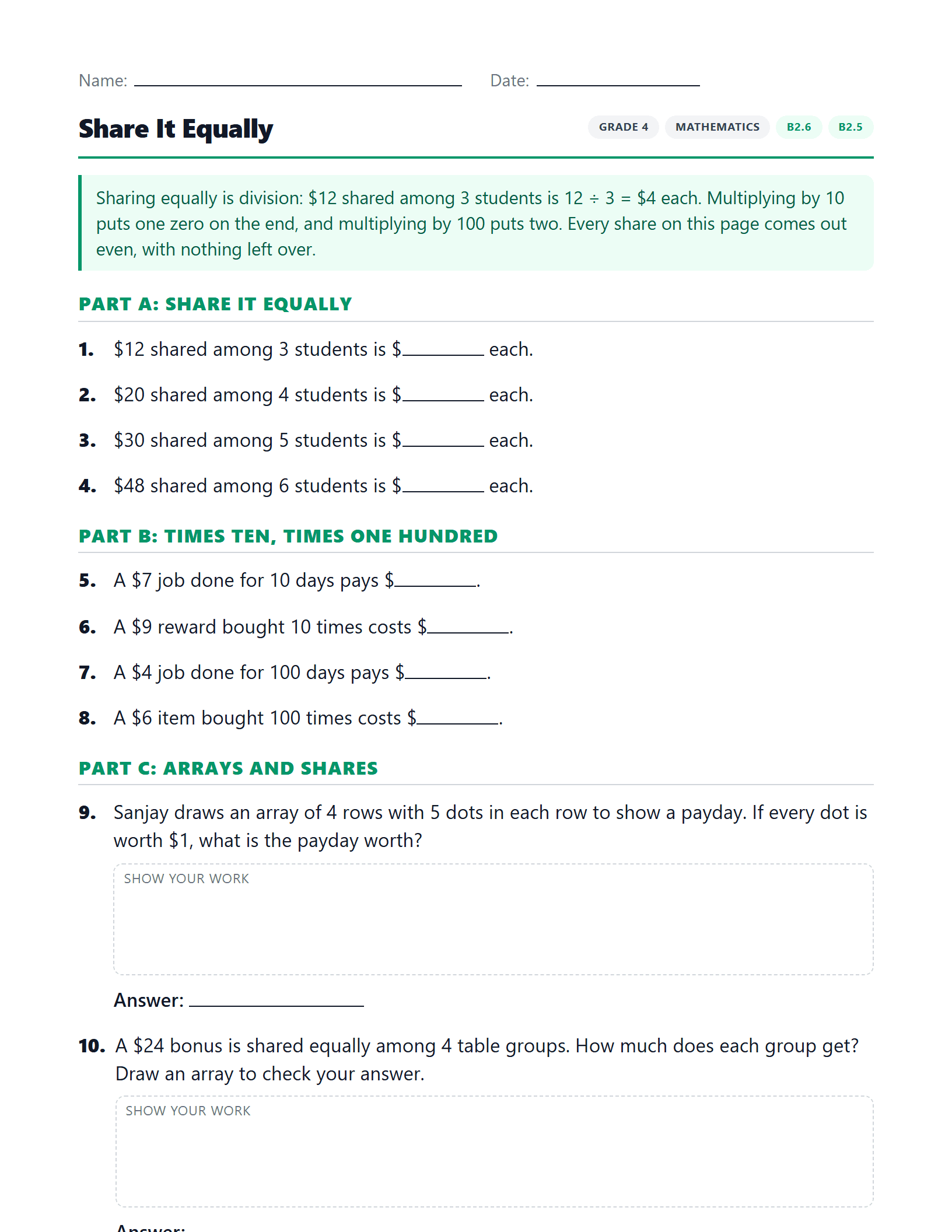 Preview of Share It Equally worksheet