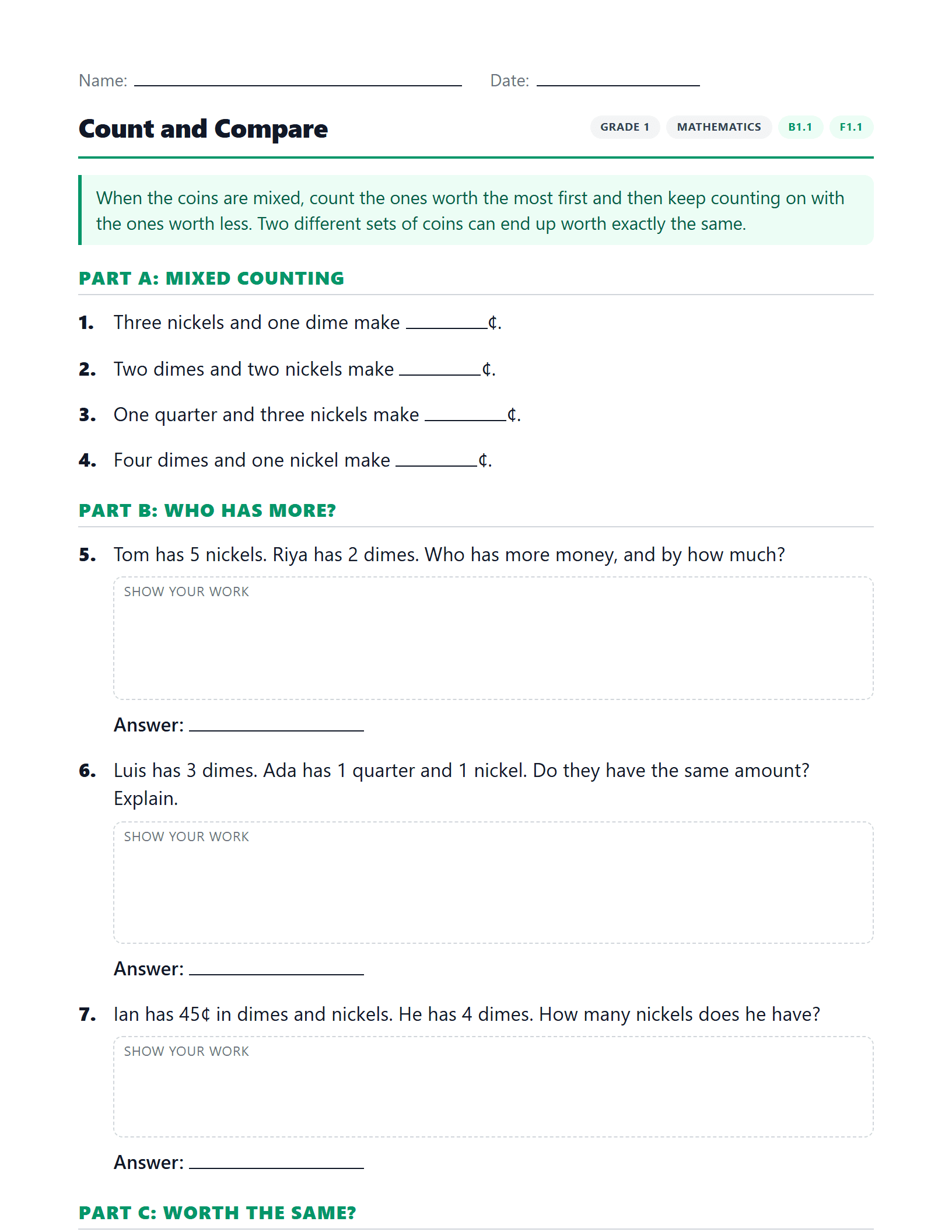 Preview of Count and Compare worksheet