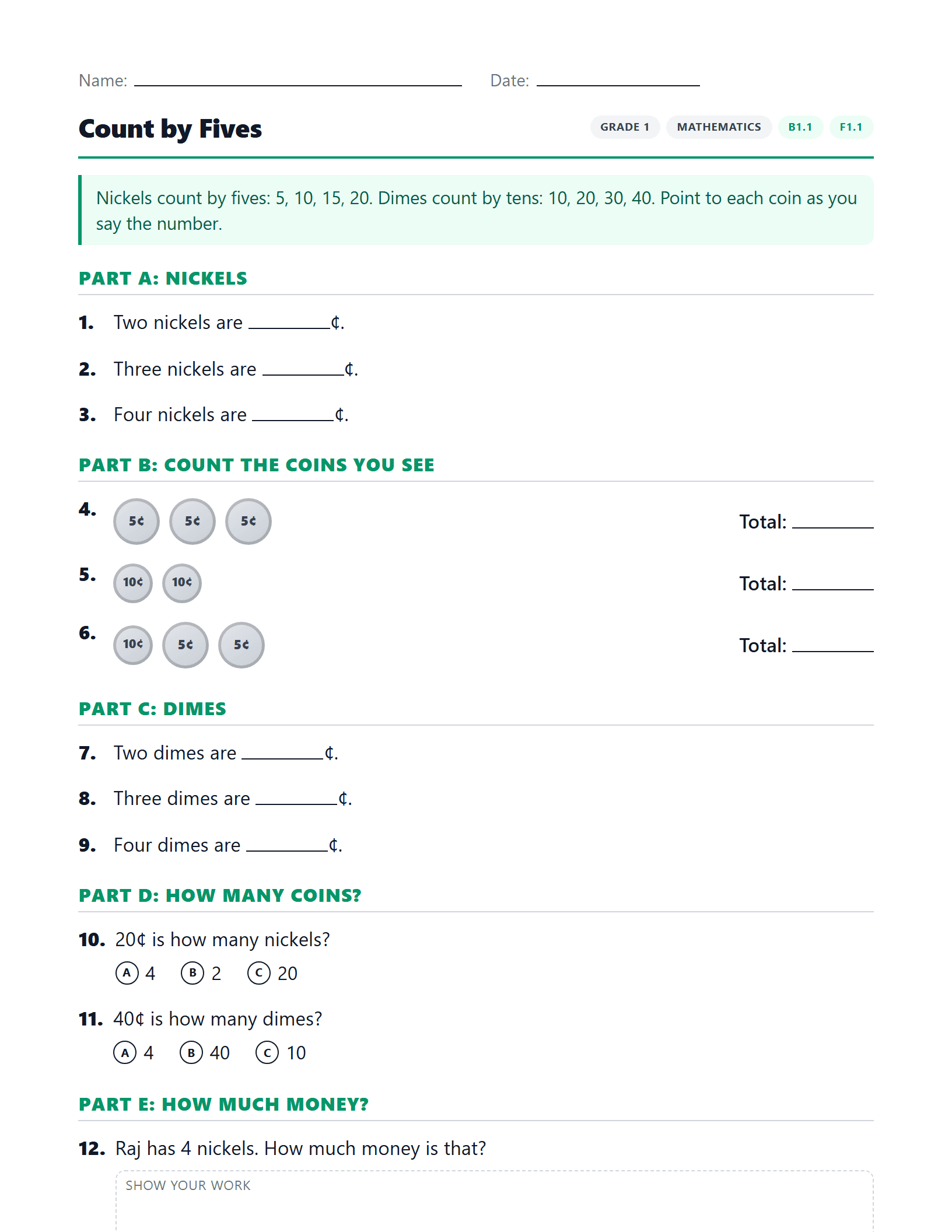 Preview of Count by Fives worksheet