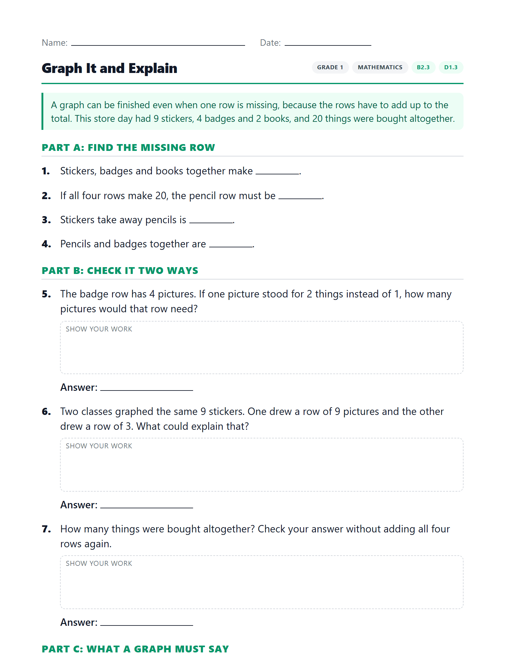 Preview of Graph It and Explain worksheet