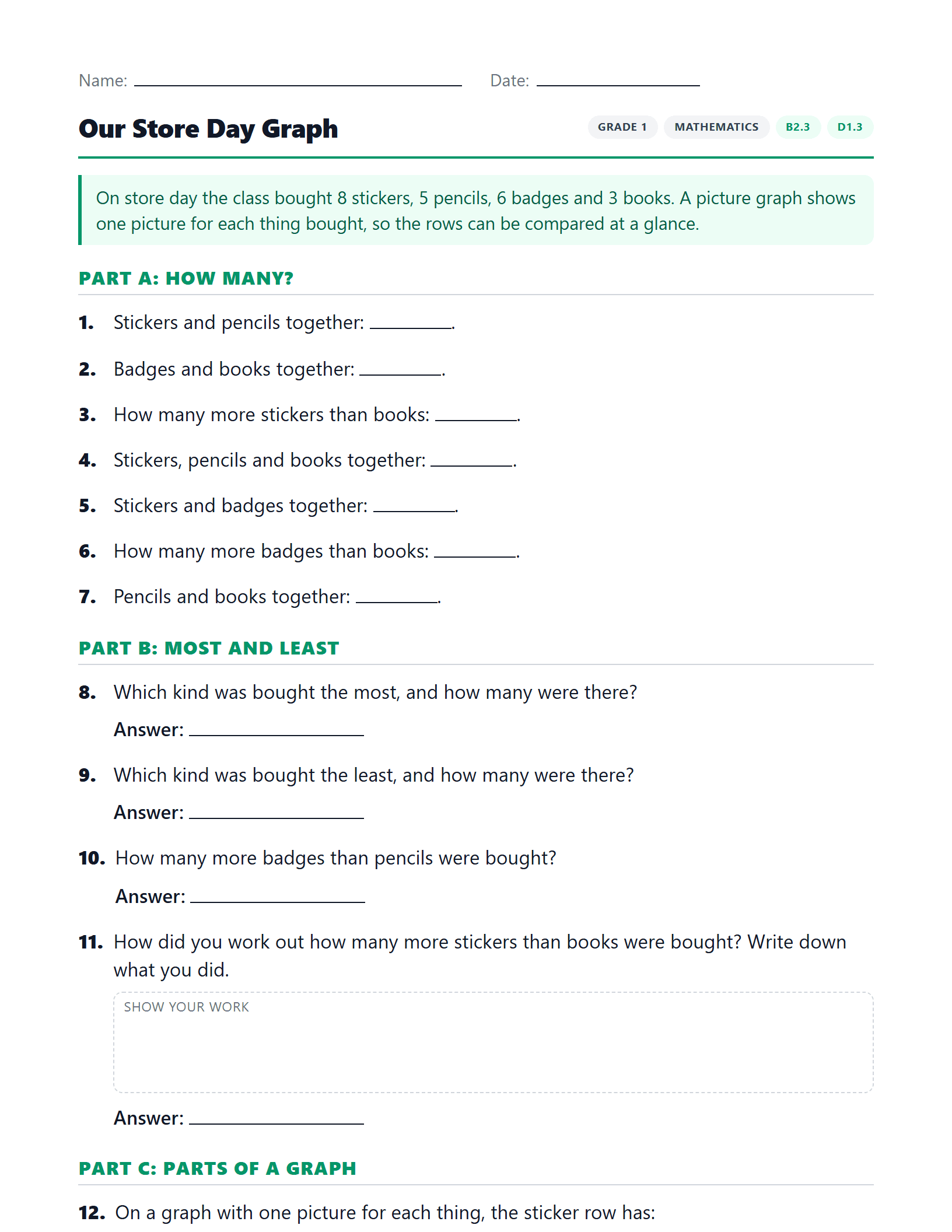 Preview of Our Store Day Graph worksheet