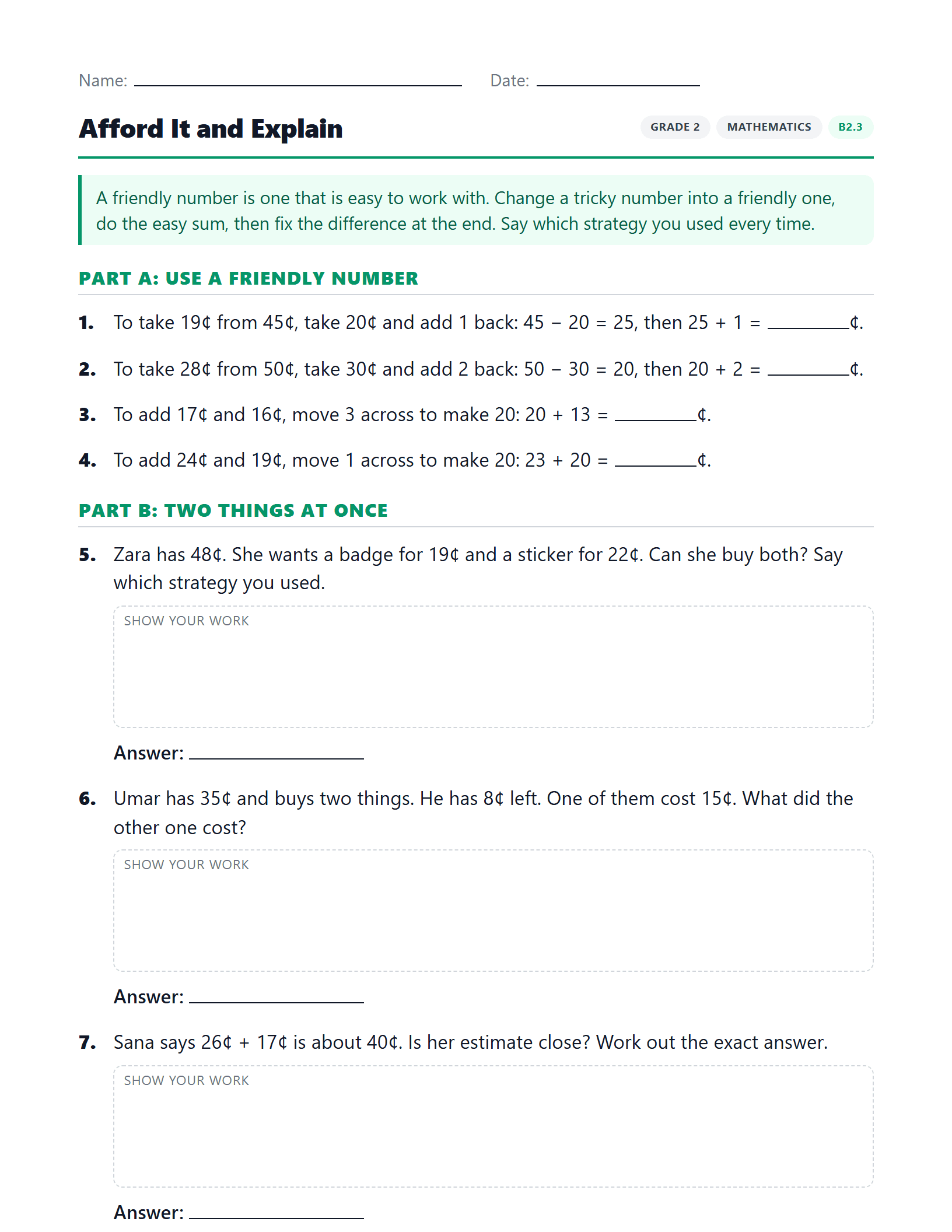 Preview of Afford It and Explain worksheet