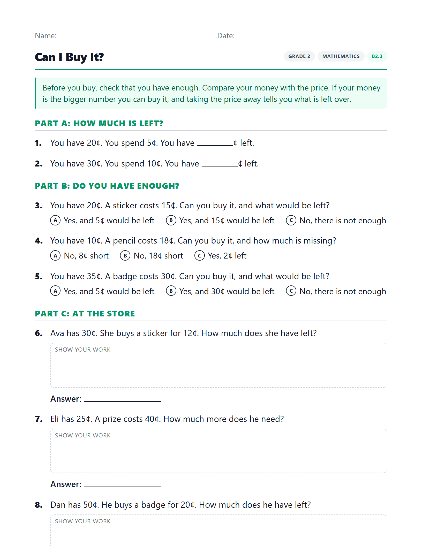 Preview of Can I Buy It? worksheet