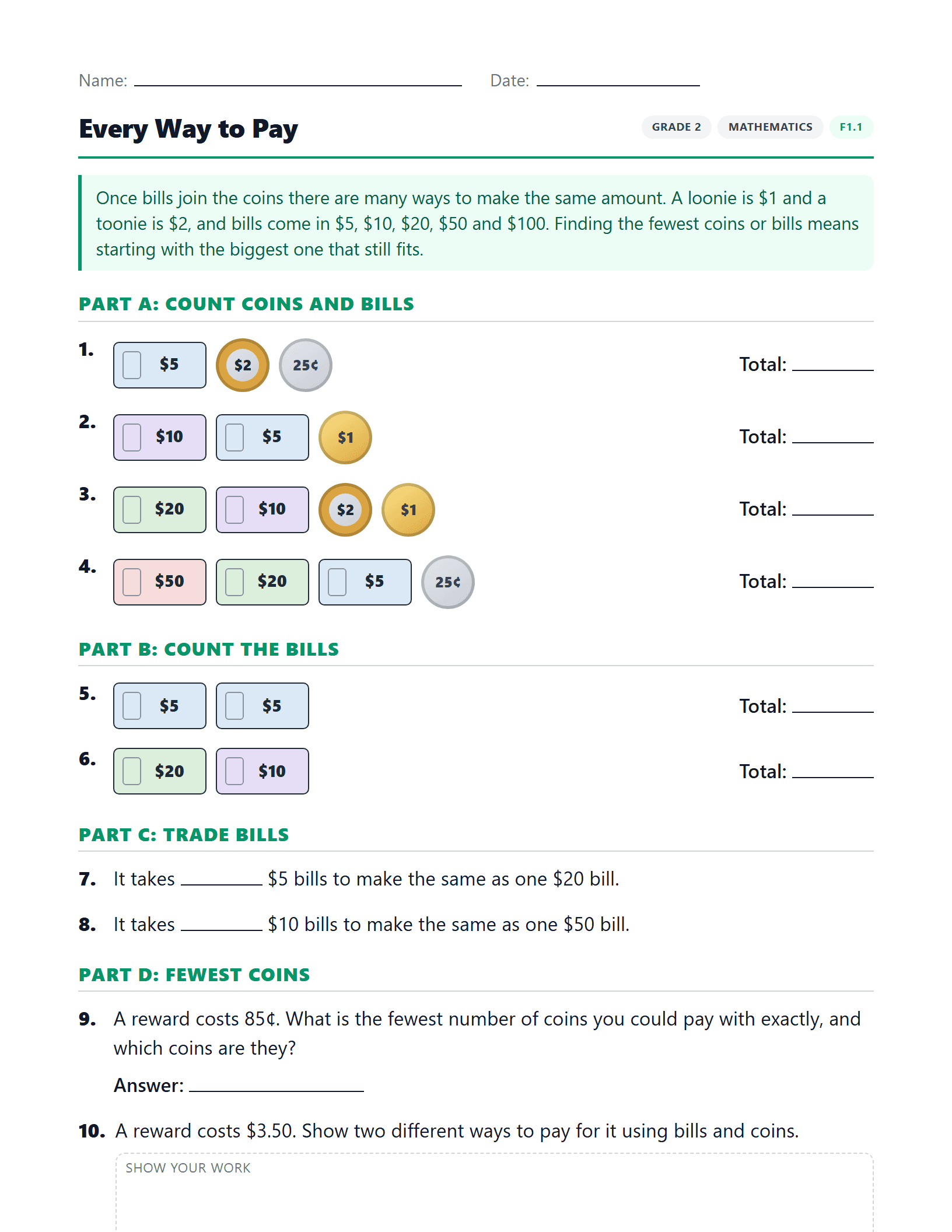 Preview of Every Way to Pay worksheet