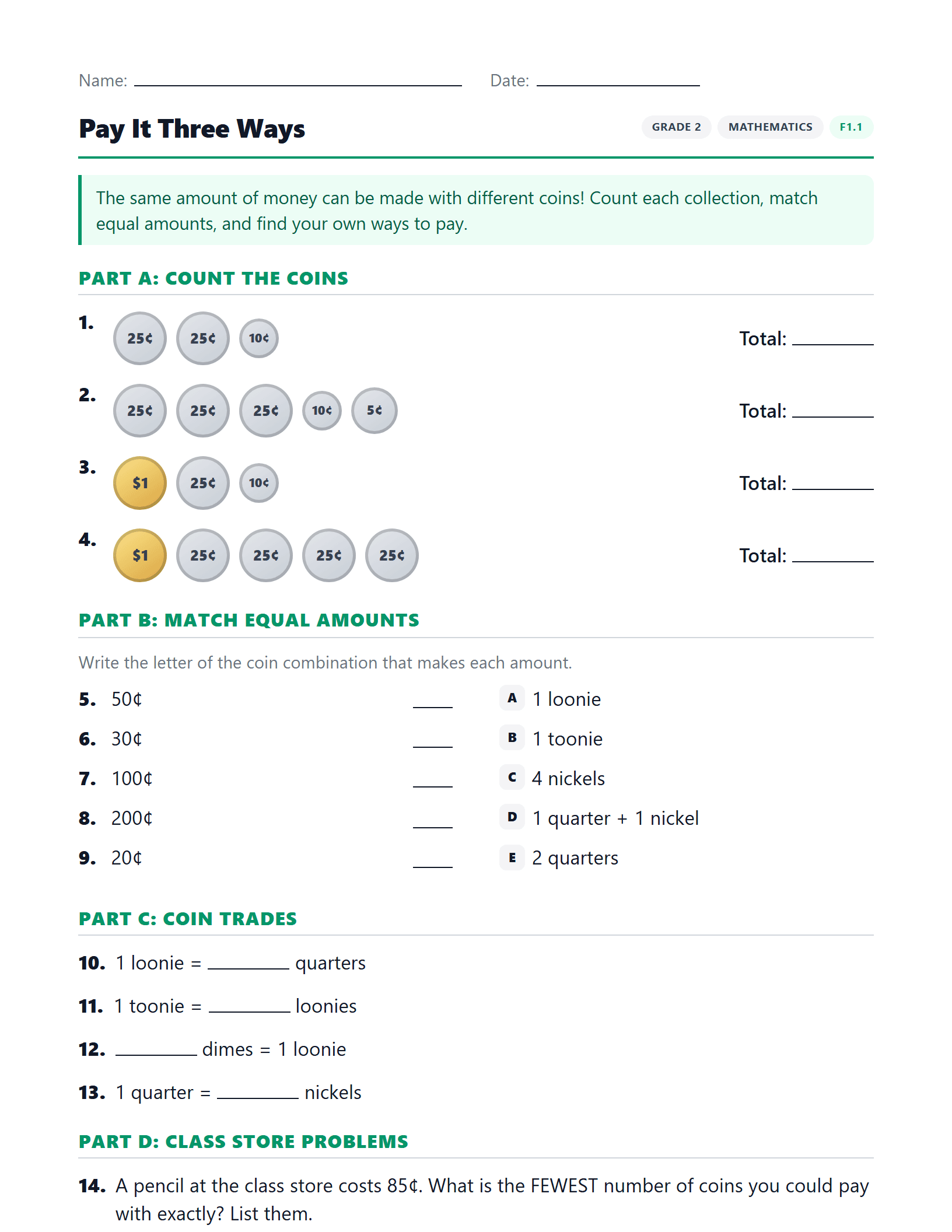 Preview of Pay It Three Ways worksheet
