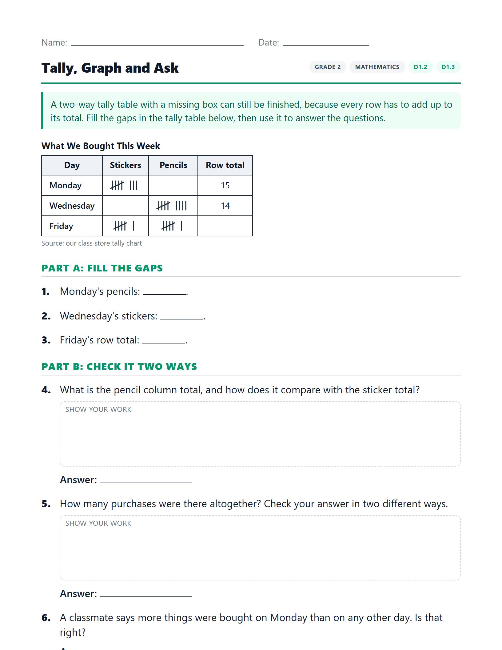 Preview of Tally, Graph and Ask worksheet