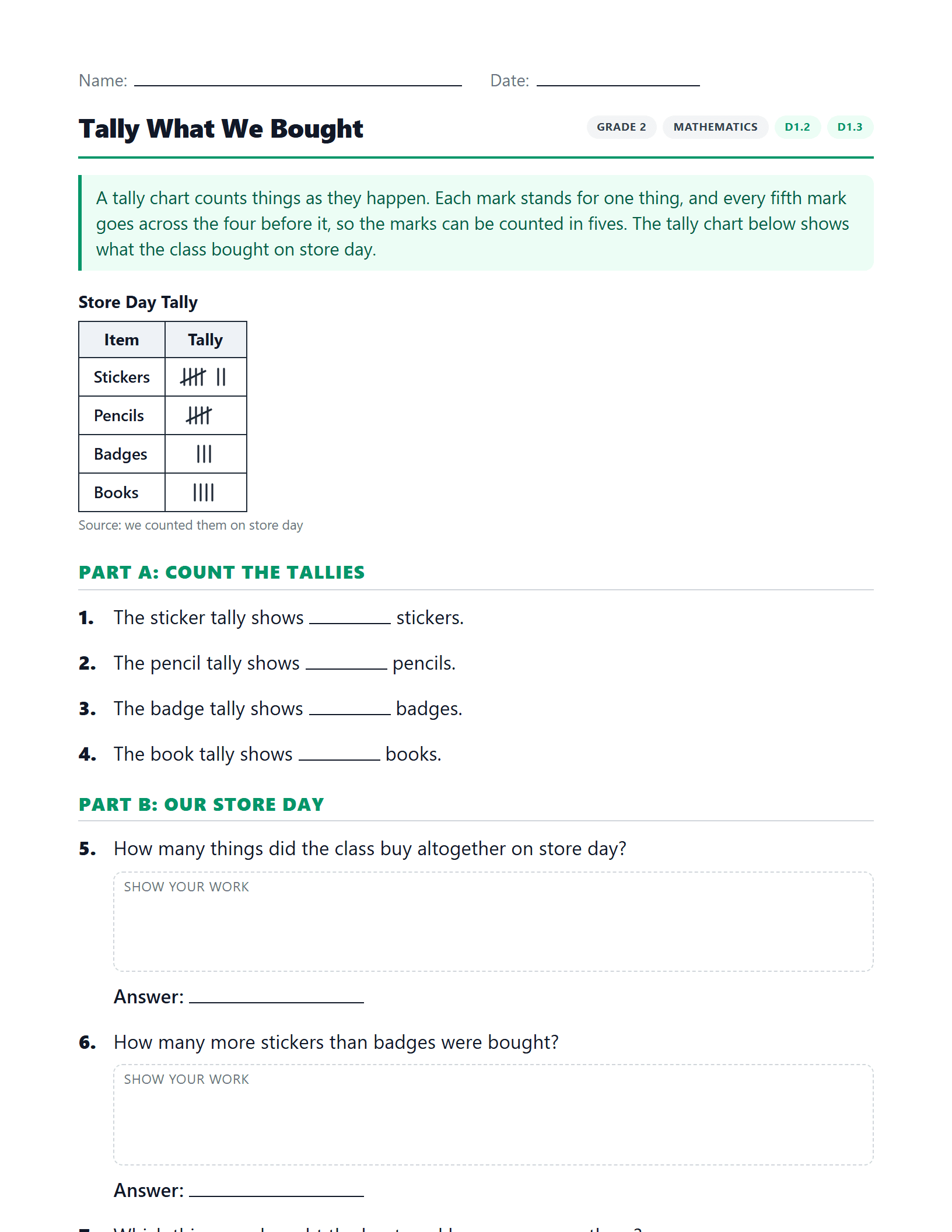 Preview of Tally What We Bought worksheet
