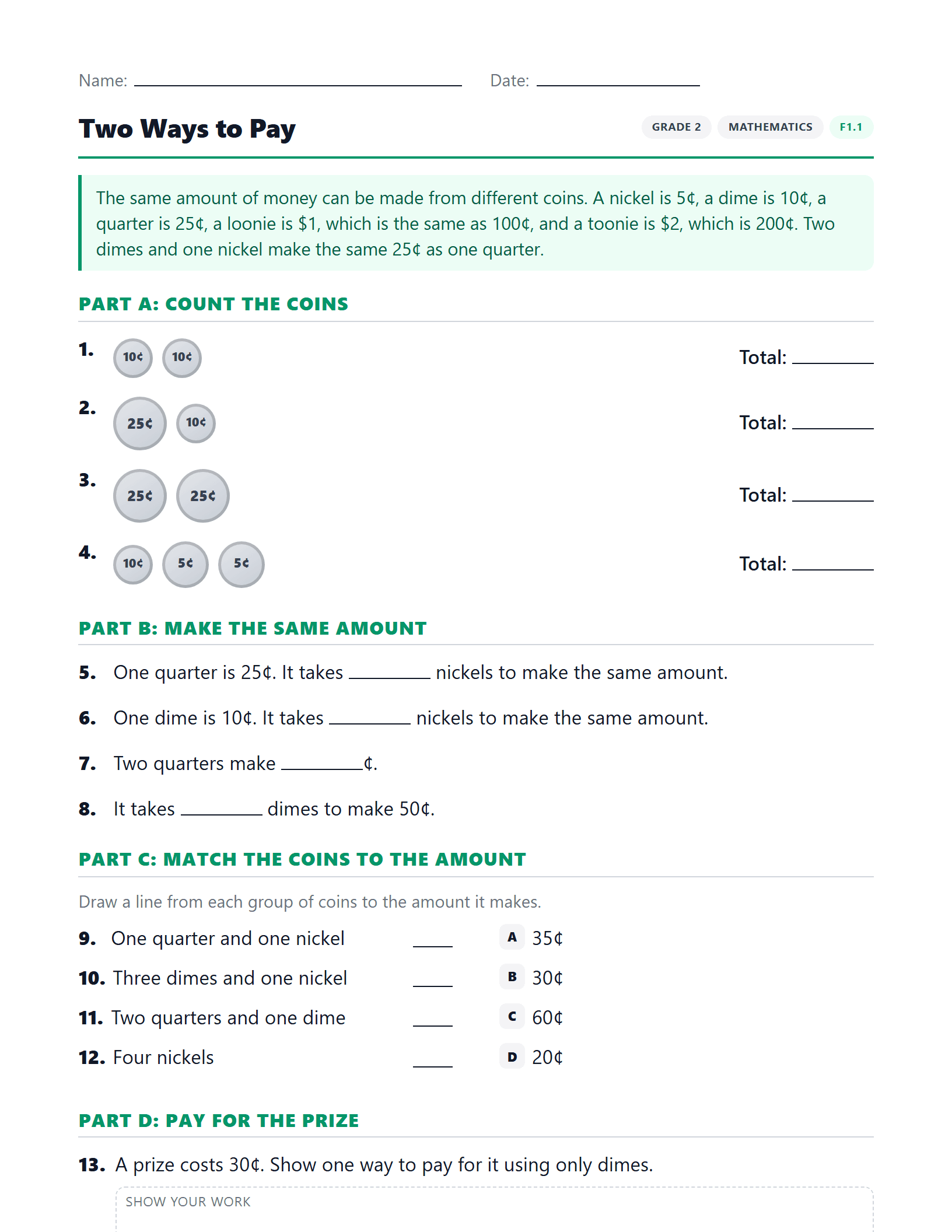 Preview of Two Ways to Pay worksheet