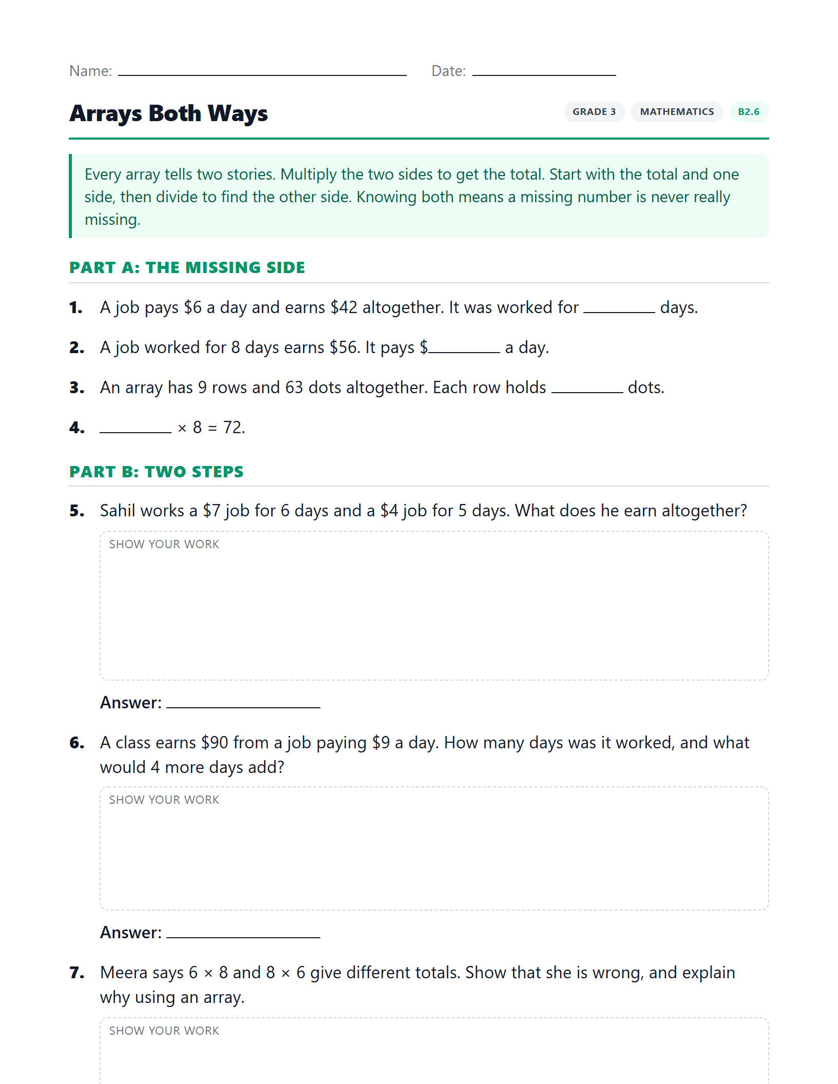 Preview of Arrays Both Ways worksheet