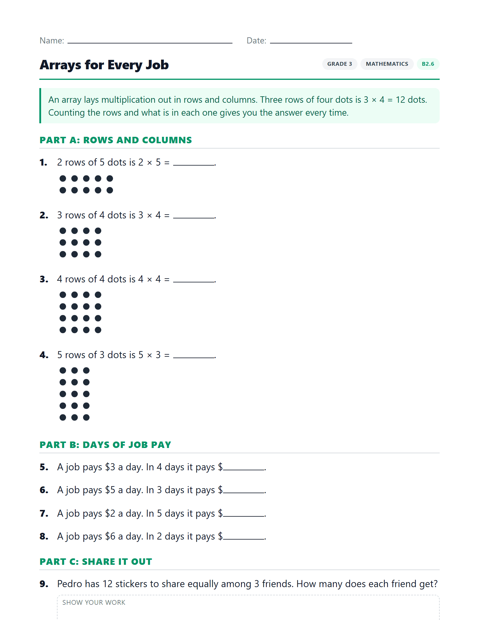 Preview of Arrays for Every Job worksheet