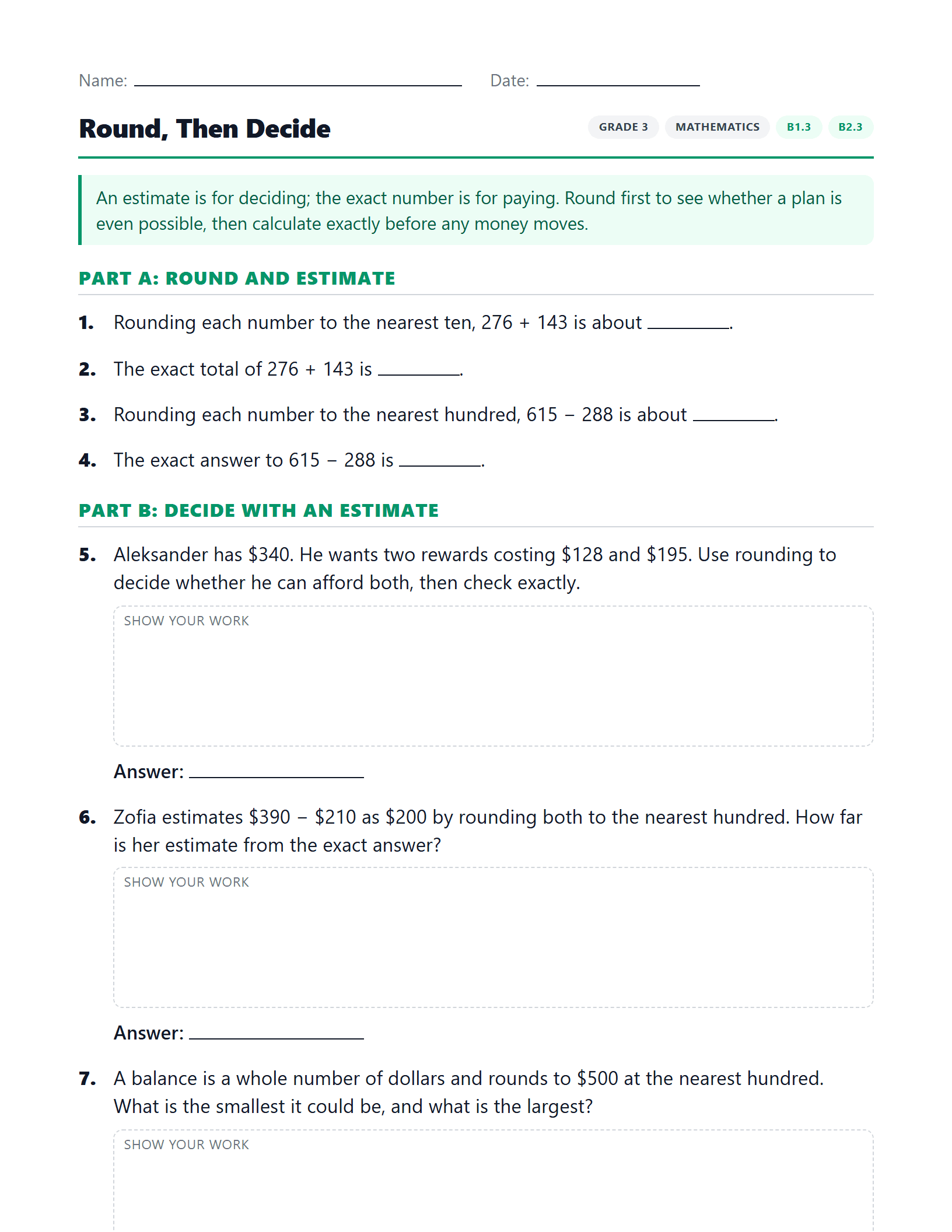 Preview of Round, Then Decide worksheet