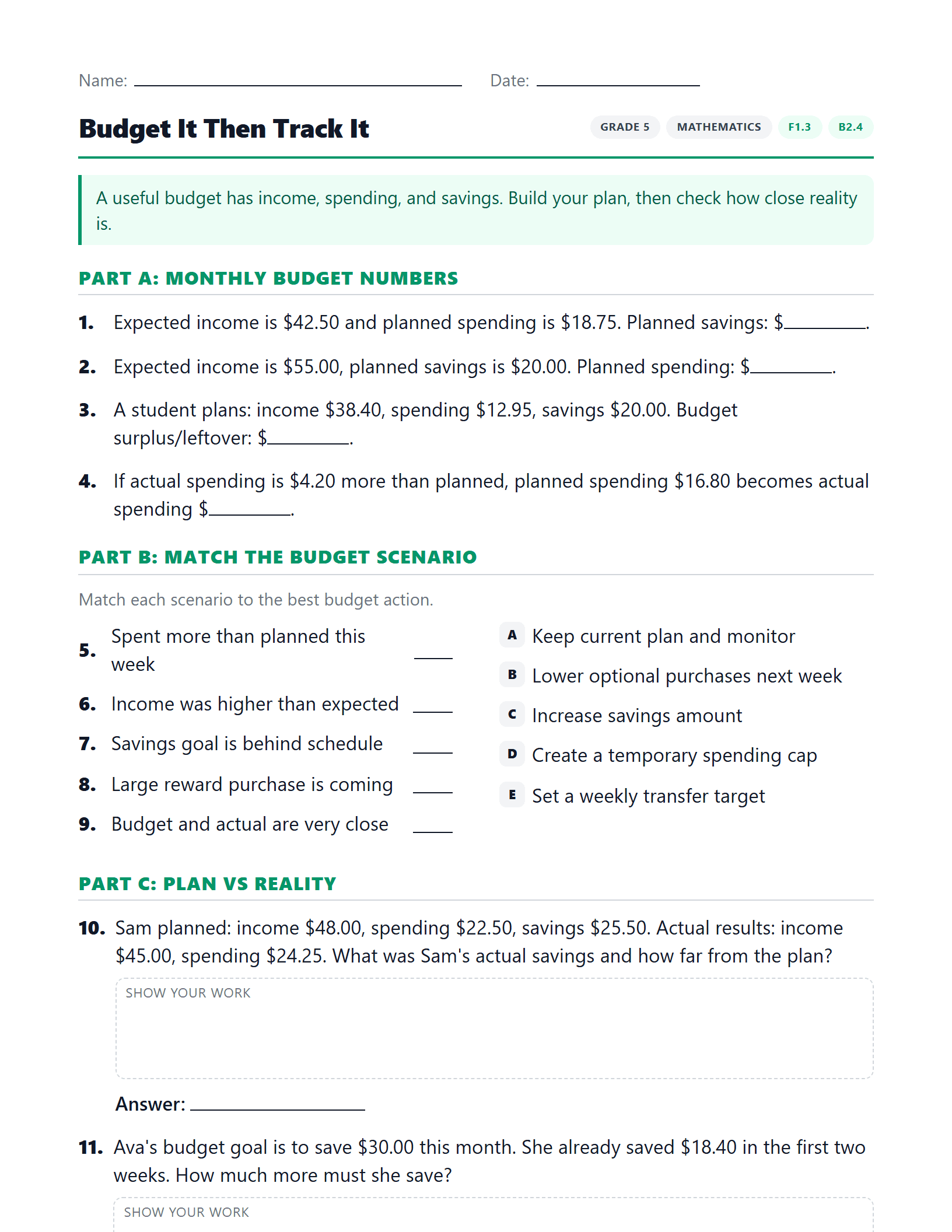 Preview of Budget It Then Track It worksheet