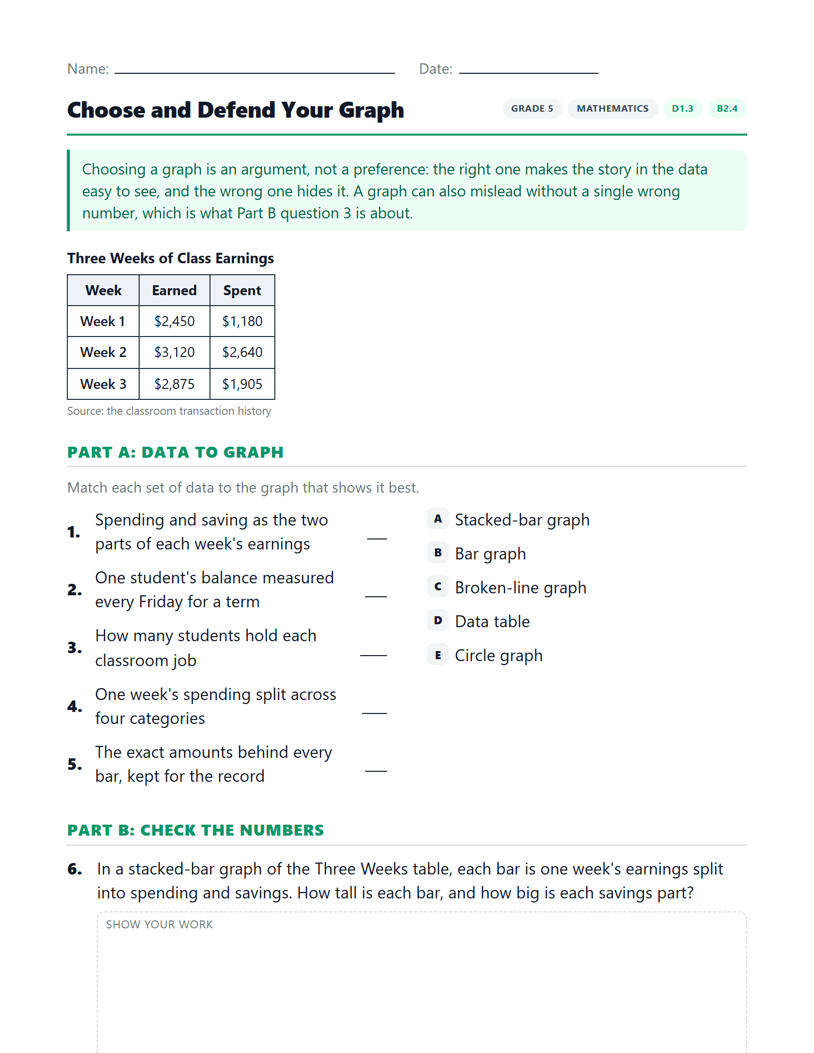Preview of Choose and Defend Your Graph worksheet
