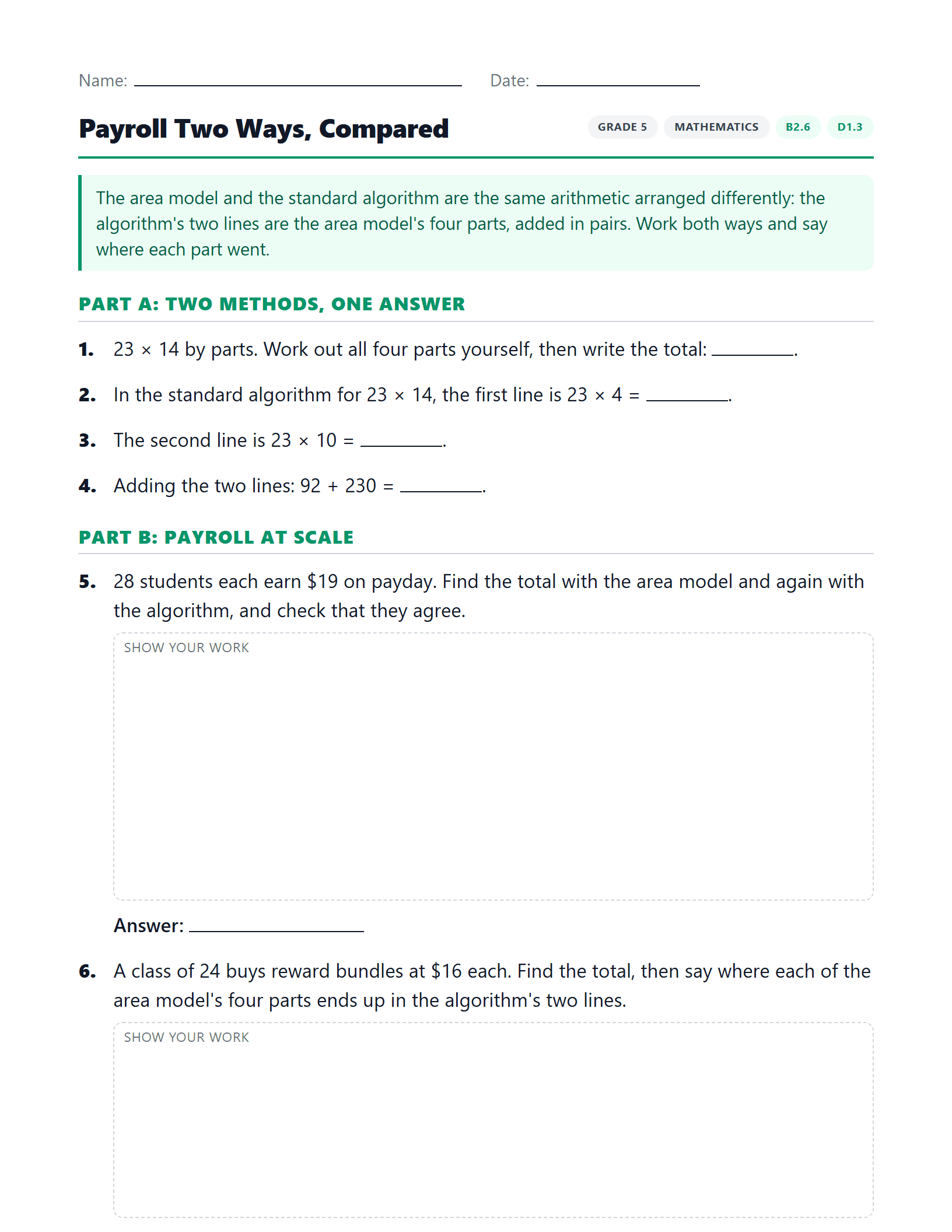 Preview of Payroll Two Ways, Compared worksheet