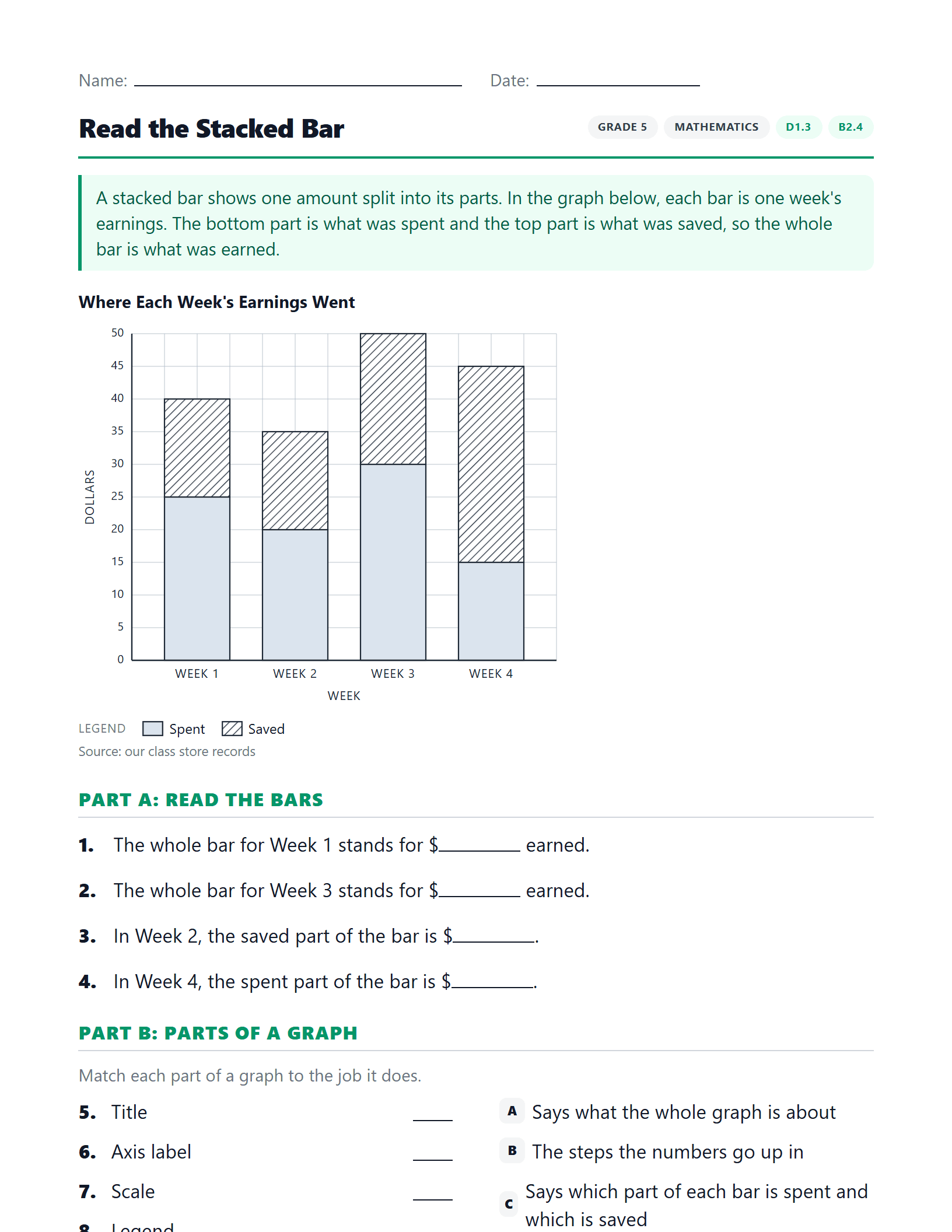 Preview of Read the Stacked Bar worksheet