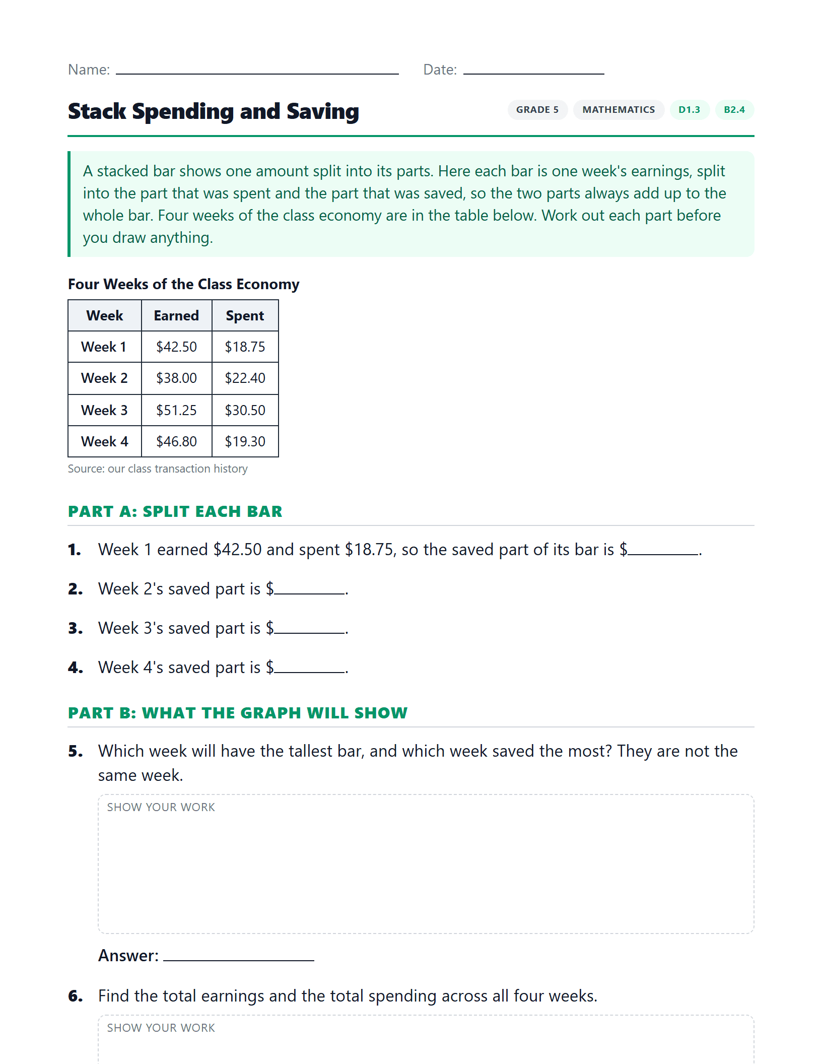 Preview of Stack Spending and Saving worksheet