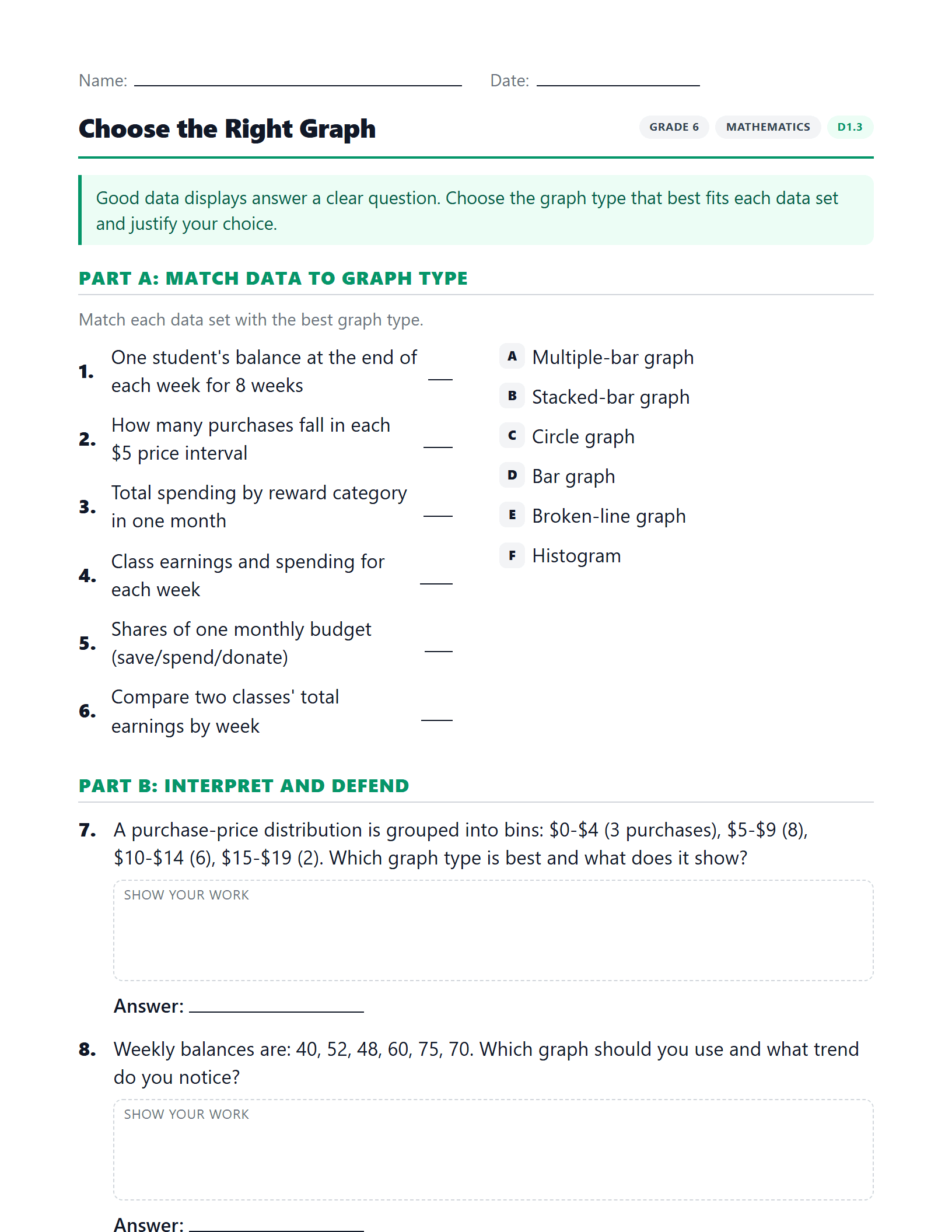 Preview of Choose the Right Graph worksheet