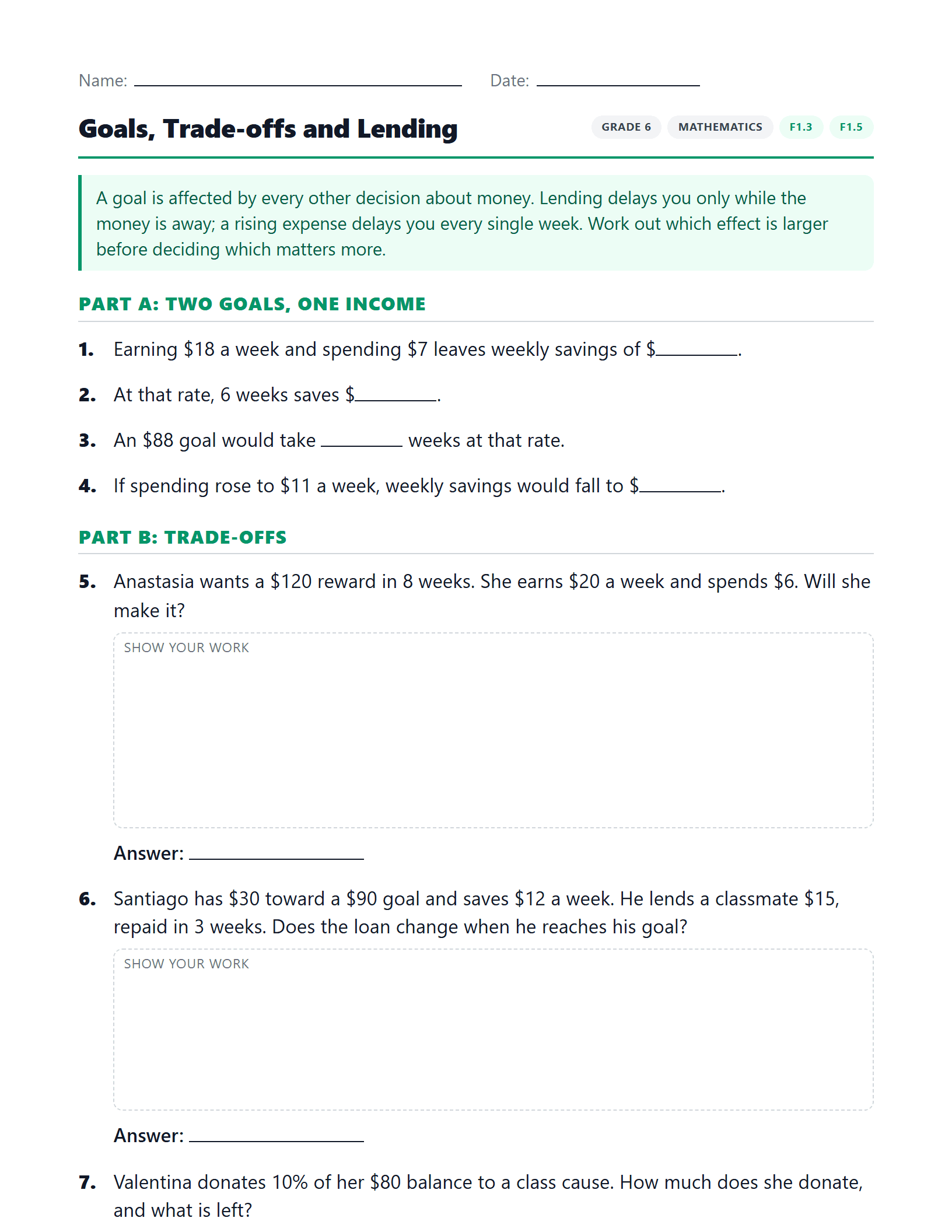 Preview of Goals, Trade-offs and Lending worksheet