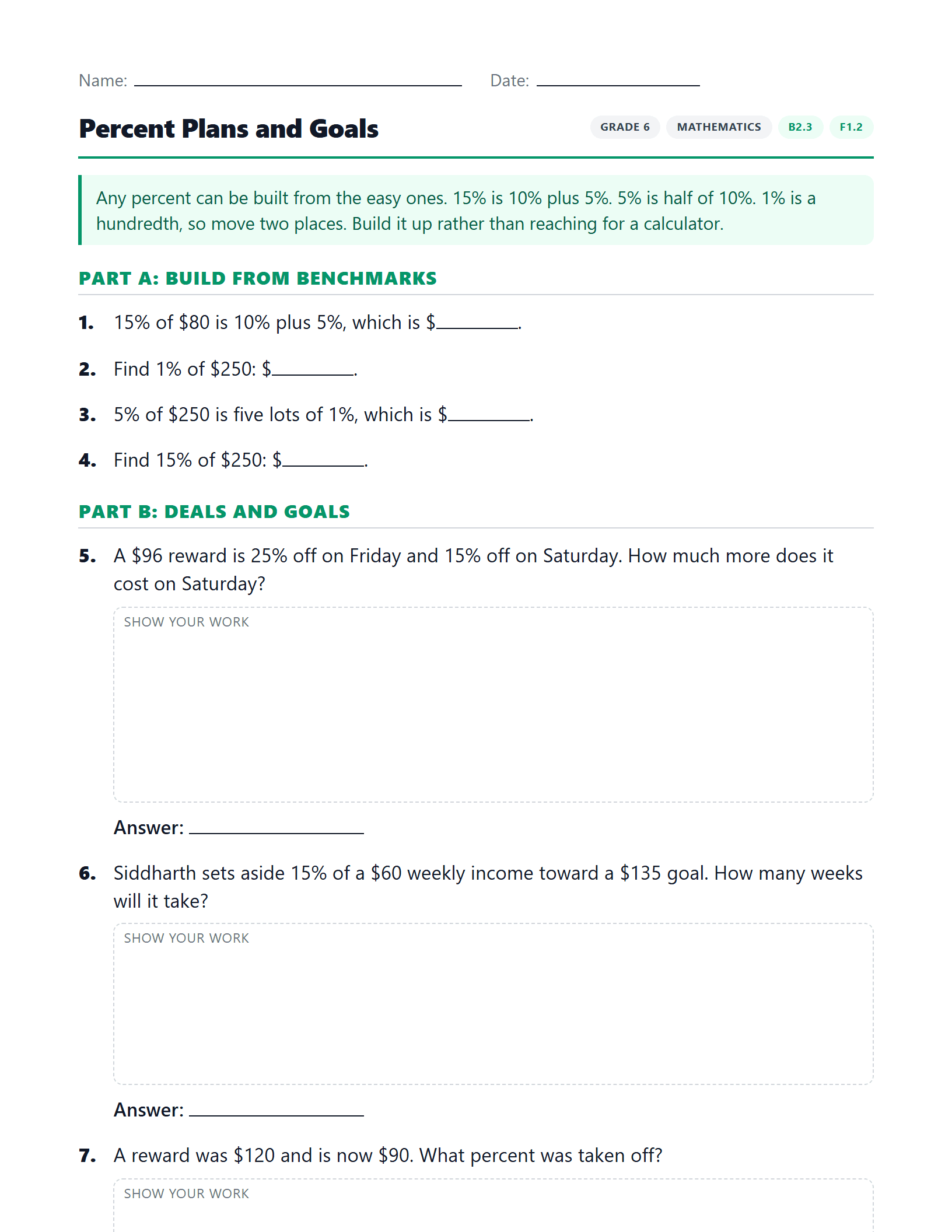 Preview of Percent Plans and Goals worksheet