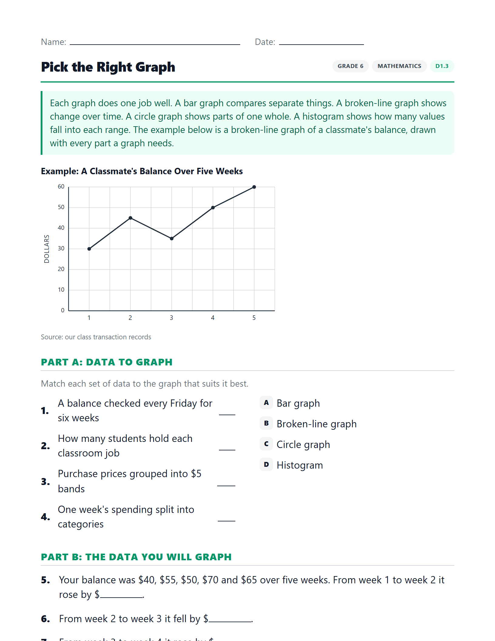 Preview of Pick the Right Graph worksheet