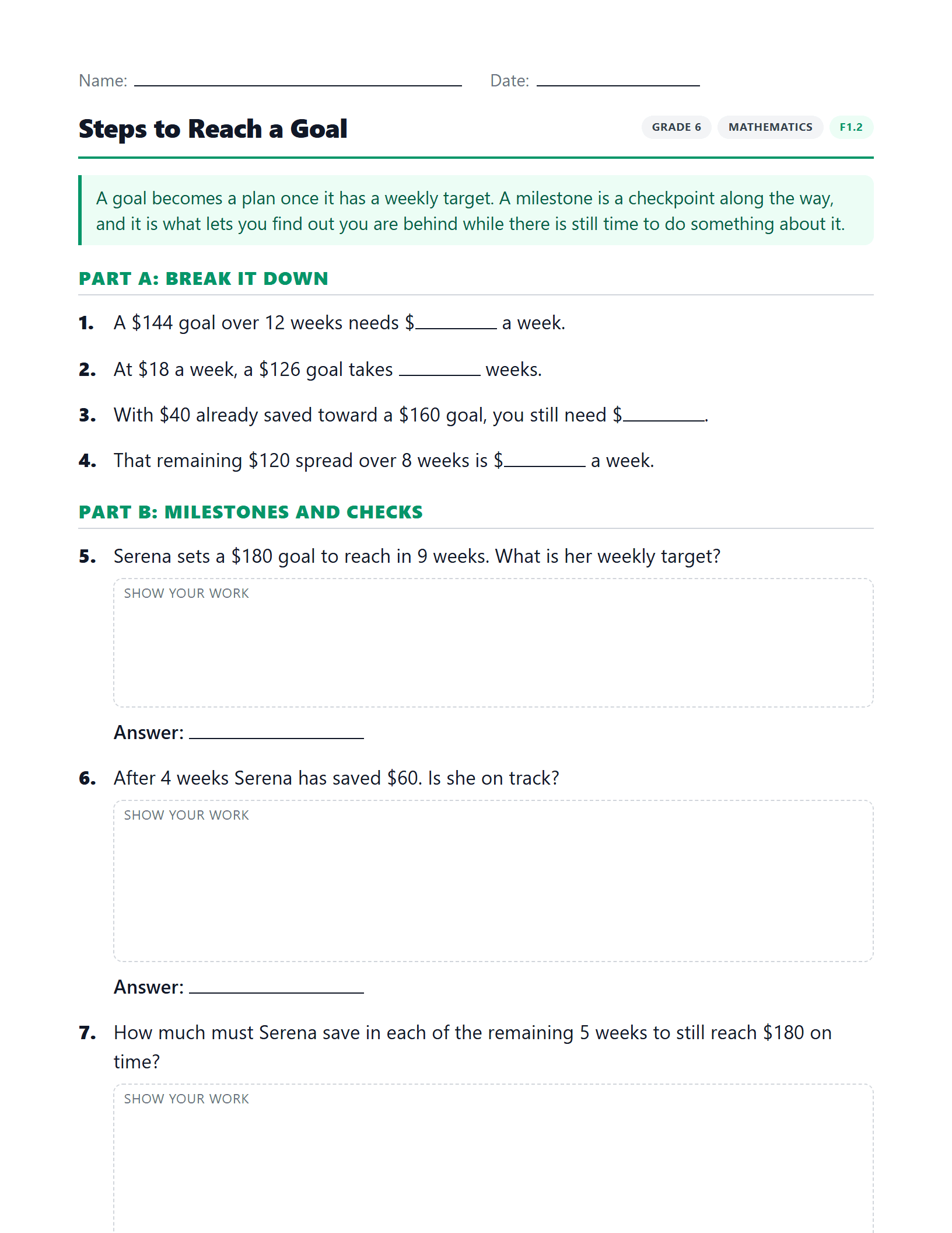 Preview of Steps to Reach a Goal worksheet