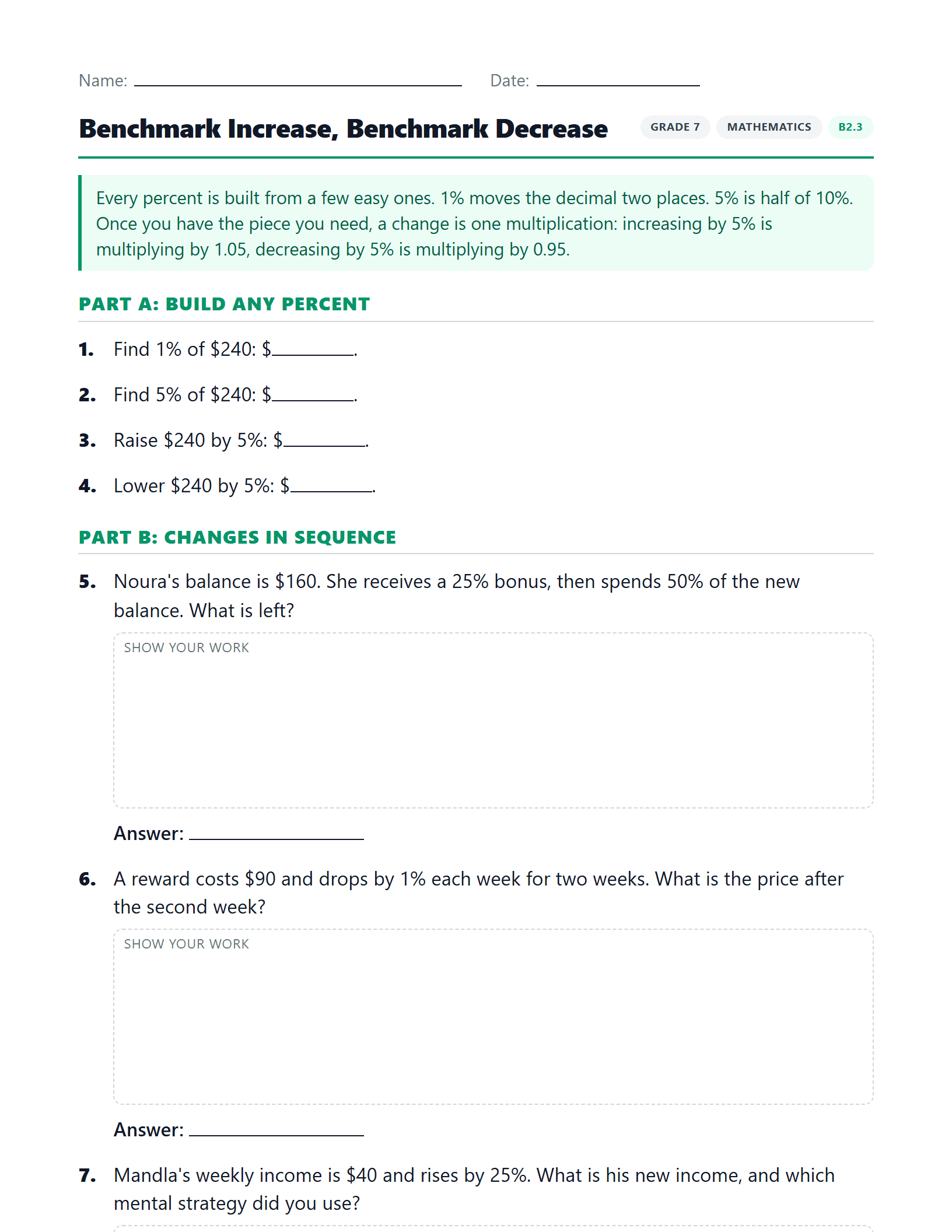 Preview of Benchmark Increase, Benchmark Decrease worksheet