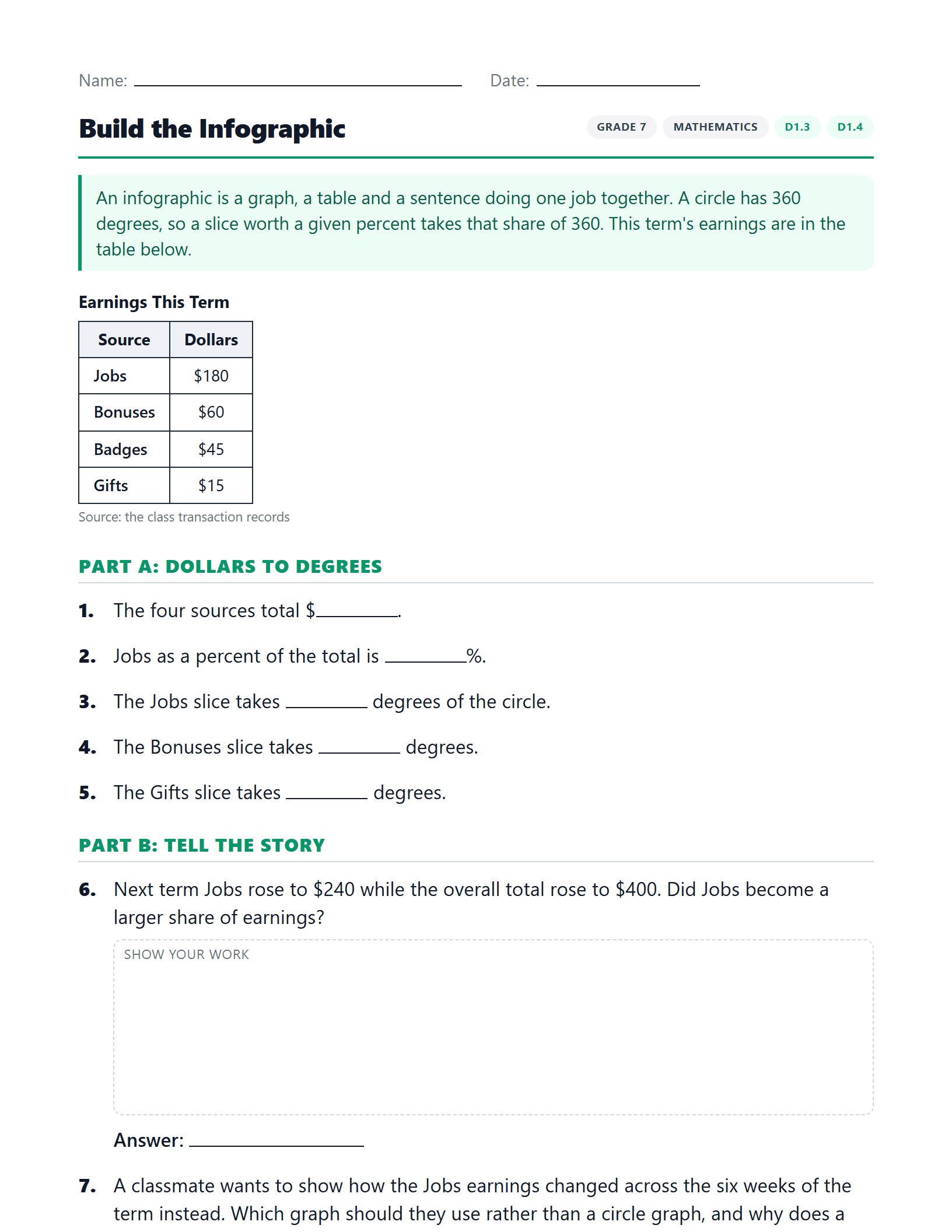 Preview of Build the Infographic worksheet