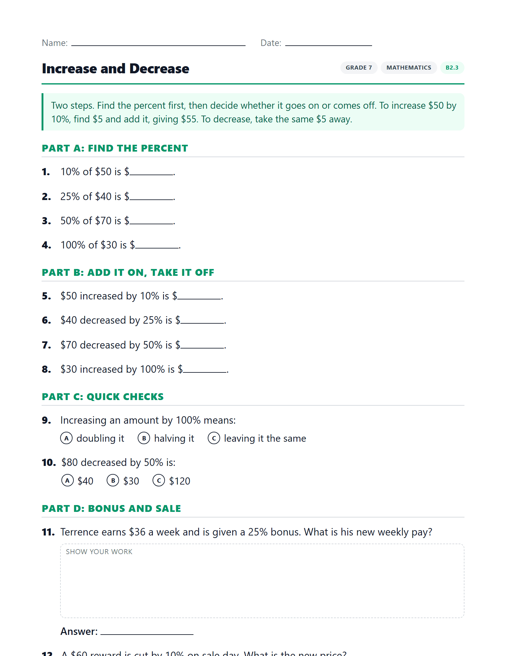 Preview of Increase and Decrease worksheet