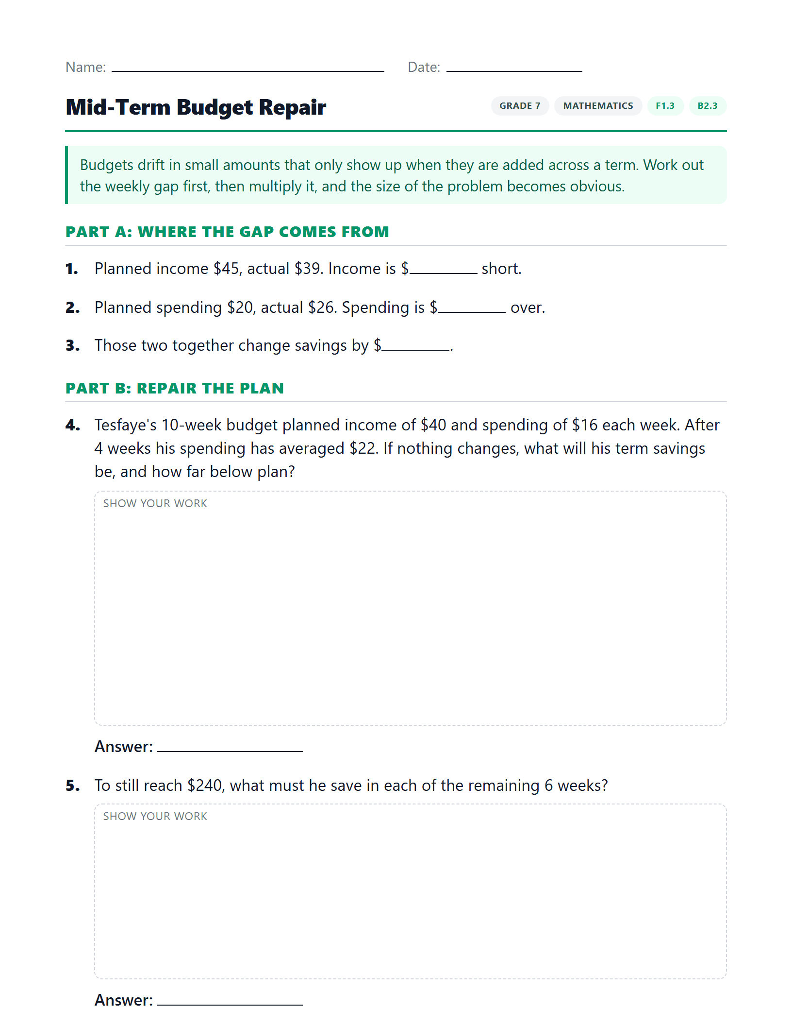 Preview of Mid-Term Budget Repair worksheet