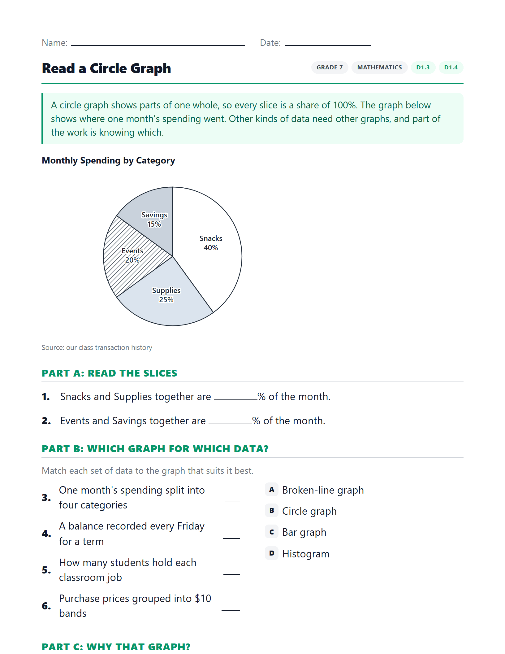 Preview of Read a Circle Graph worksheet